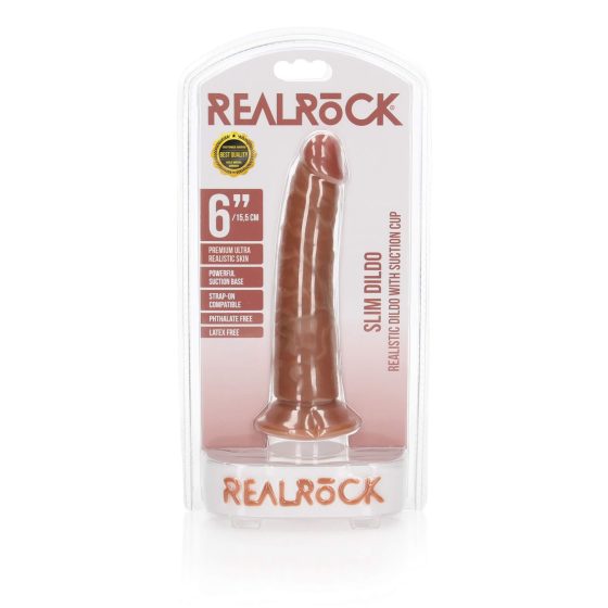 RealRock Slim - realistischer Dildo mit Saugfuß 15,5cm (dunkle Natur)