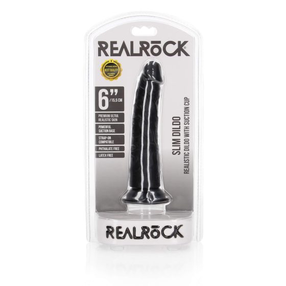RealRock Slim - Saugnapfbasiert, realistischer Dildo - 15,5cm (schwarz)