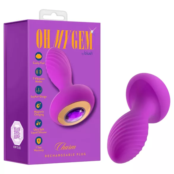 Oh My Gem – Vibrierender Analplug mit Kristall (lila)