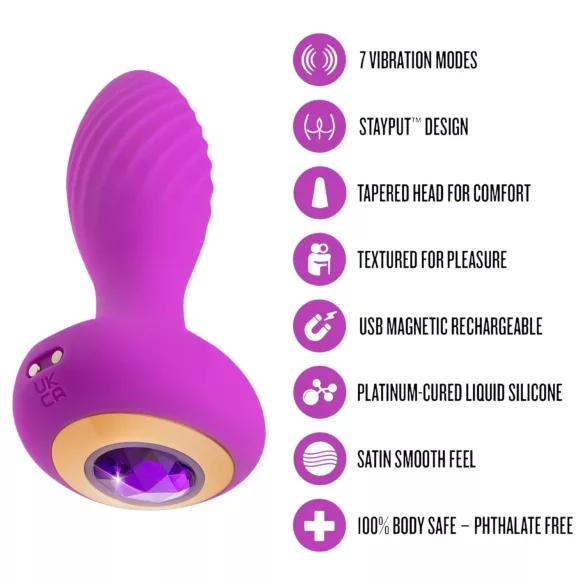 Oh My Gem – Vibrierender Analplug mit Kristall (lila)