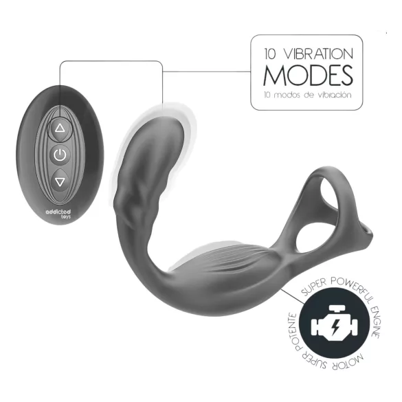 Addicted Toys - Analvibrator mit Penis- und Hodenring (schwarz)
