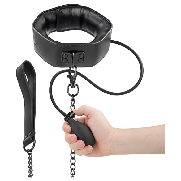 Fetisch - Aufblasbares Halsband mit Leine (schwarz)