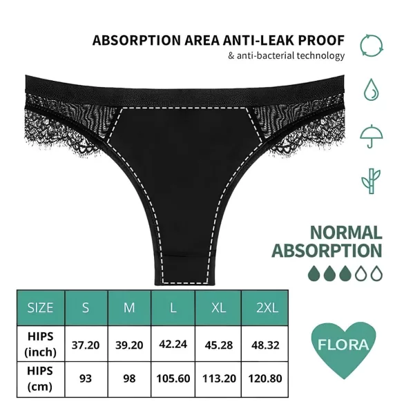 Adalet Flora Normal - Menstruationsunterwäsche (schwarz) - L