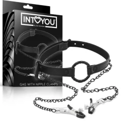 INTOYOU - Mundknebel mit Brustwarzenklemmen (schwarz)