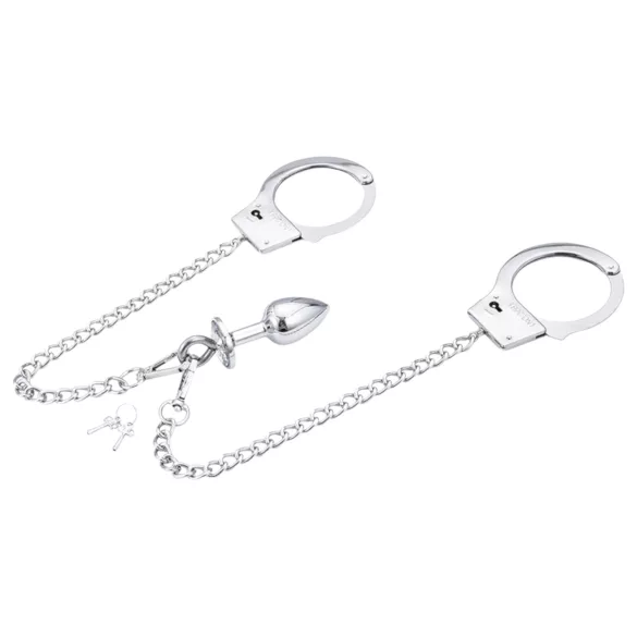 LateToBed BDSM - Handschellen mit Analplug (silber)