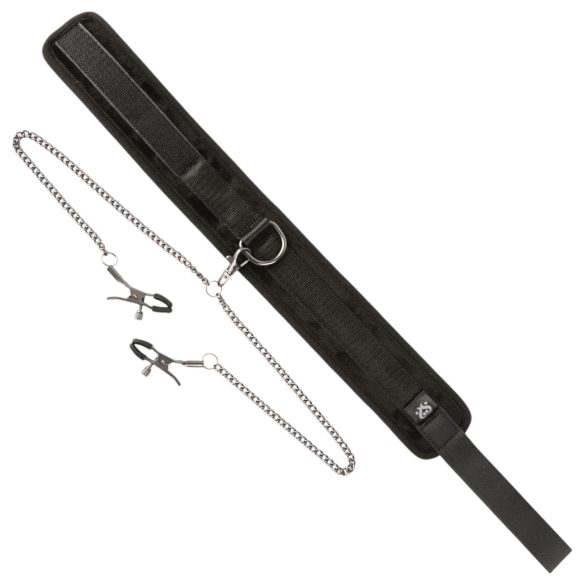 Sei Mio - Halsband & Brustwarzenklemmen (schwarz)