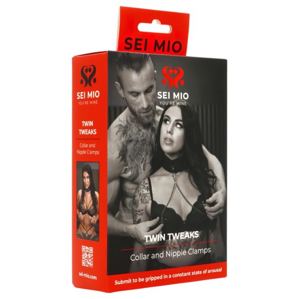 Sei Mio - Halsband & Brustwarzenklemmen (schwarz)