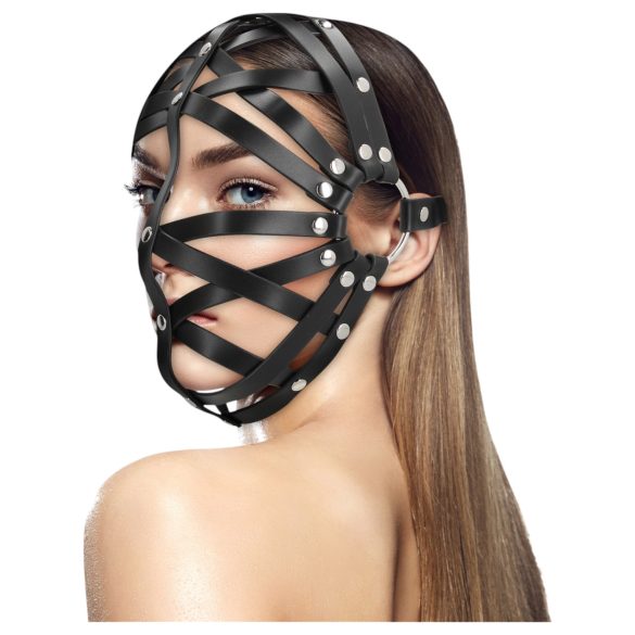 Ouch! - Kunstleder Maske im Käfig-Design (Schwarz)