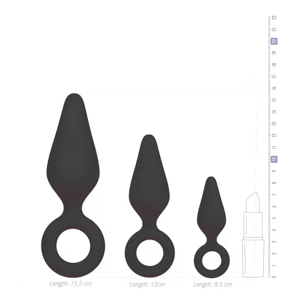 Easytoys - Analschlaufen-Plug-Set - 3 Stück (schwarz)