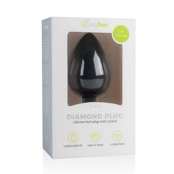 Easytoys Diamond - Anal Plug mit weißem Stein (groß) - Schwarz