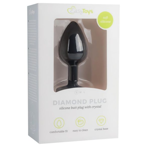 Easytoys Diamond - Schwarzer Analplug mit weißen Steinen (klein)