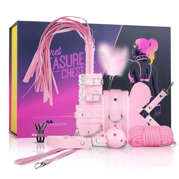 Geheime Lusttruhe - Fortgeschrittenes BDSM-Set - 14-teilig (Rosa)