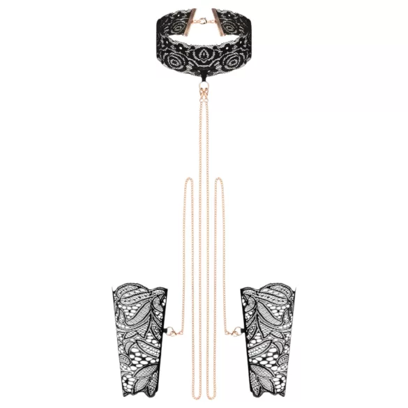 Rosy Gold - Halsband & Handfesseln (schwarz)
