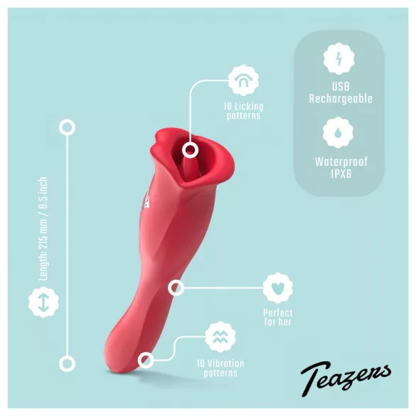 Teazers - doppelseitiger Vibrator mit zungenförmigem Klitorisstimulator (rot)