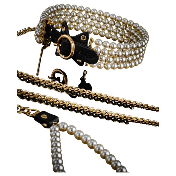 Allure - Perlenhalsband mit Leine (schwarz)