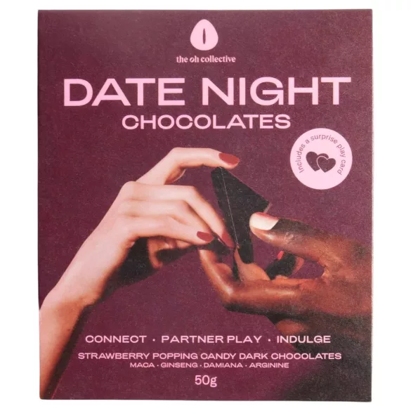 The Oh Collective Date Night - dunkle Schokolade mit Mohn und Erdbeeren für Paare (50 g)
