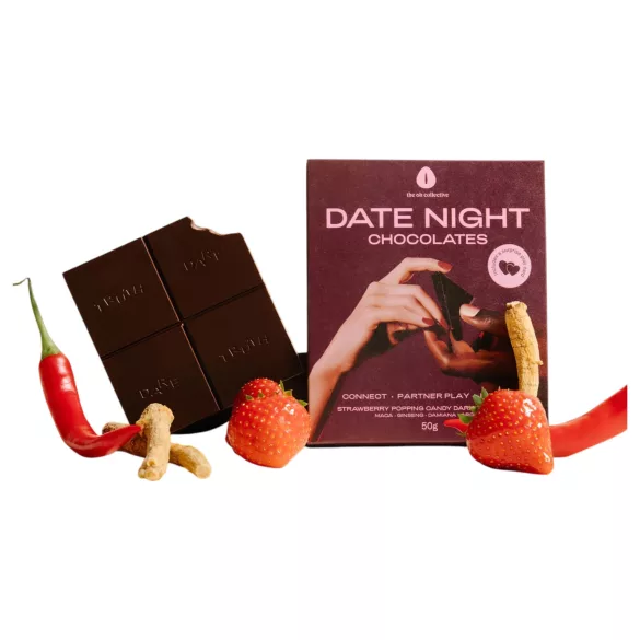 The Oh Collective Date Night - dunkle Schokolade mit Mohn und Erdbeeren für Paare (50 g)