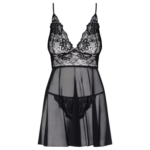 Obsessive Idillia - leichtes, spitzenbesetztes Nachtkleid und String (schwarz)