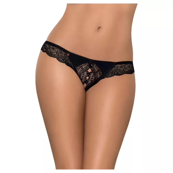 Obsessive Miamor - Steinverzierte, offene Damen-Spitzenstring (schwarz)