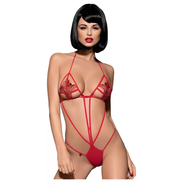 Obsessive Luiza - roter Body mit Tulpenmuster und Trägern (S/M)