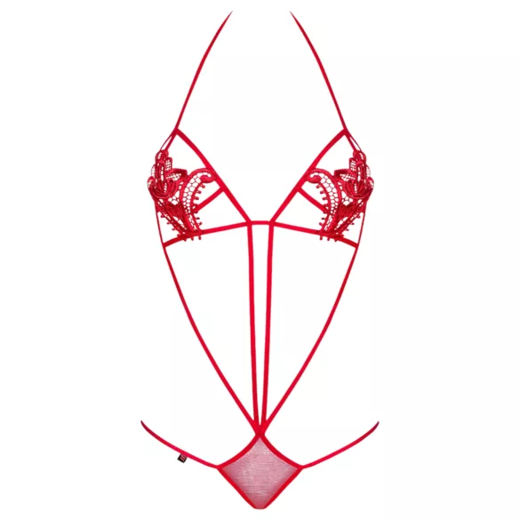 Obsessive Luiza - roter Body mit Tulpenmuster und Trägern (S/M)