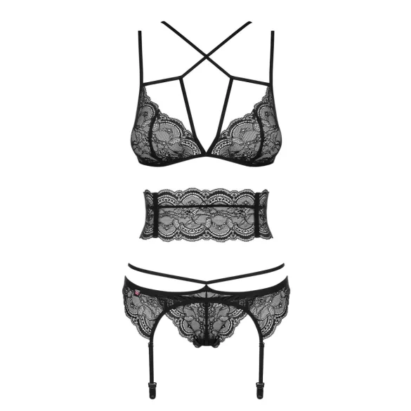Obsessive Frivolla - pikante Spitzen-Dessous Set (schwarz) - L/XL