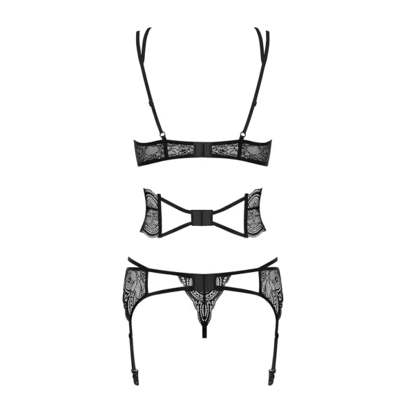 Obsessive Frivolla - pikante Spitzen-Dessous Set (schwarz) - L/XL