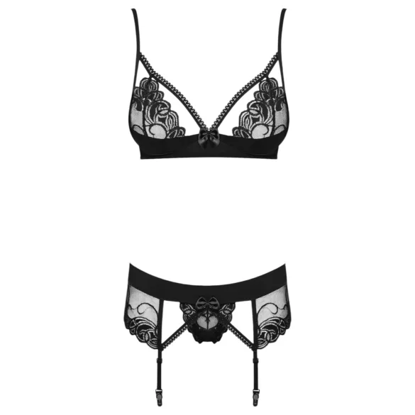 Obsessive Wonderia - besticktes Spitzen-Set (schwarz) - L/XL