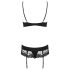 Obsessive Wonderia - Besticktes Spitzen-Dessous-Set (Schwarz) - L/XL