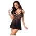 Obsessive 838-BAB-1 - Transparente, Spitzen-Babydoll Set (schwarz) - XXL