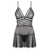 Obsessive 838-BAB-1 - Transparente, Spitzen-Babydoll Set (schwarz) - XXL