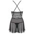 Obsessive 838-BAB-1 - Transparente, Spitzen-Babydoll Set (schwarz) - XXL