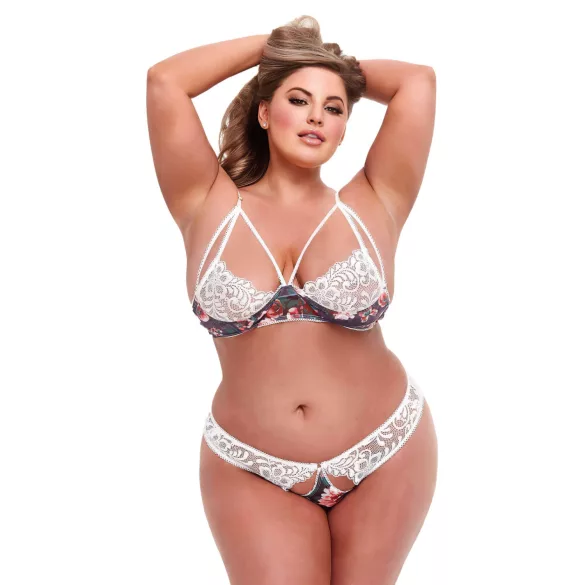 Baci Plus Size - Blumige, Spitzendessous-Set (weiß)