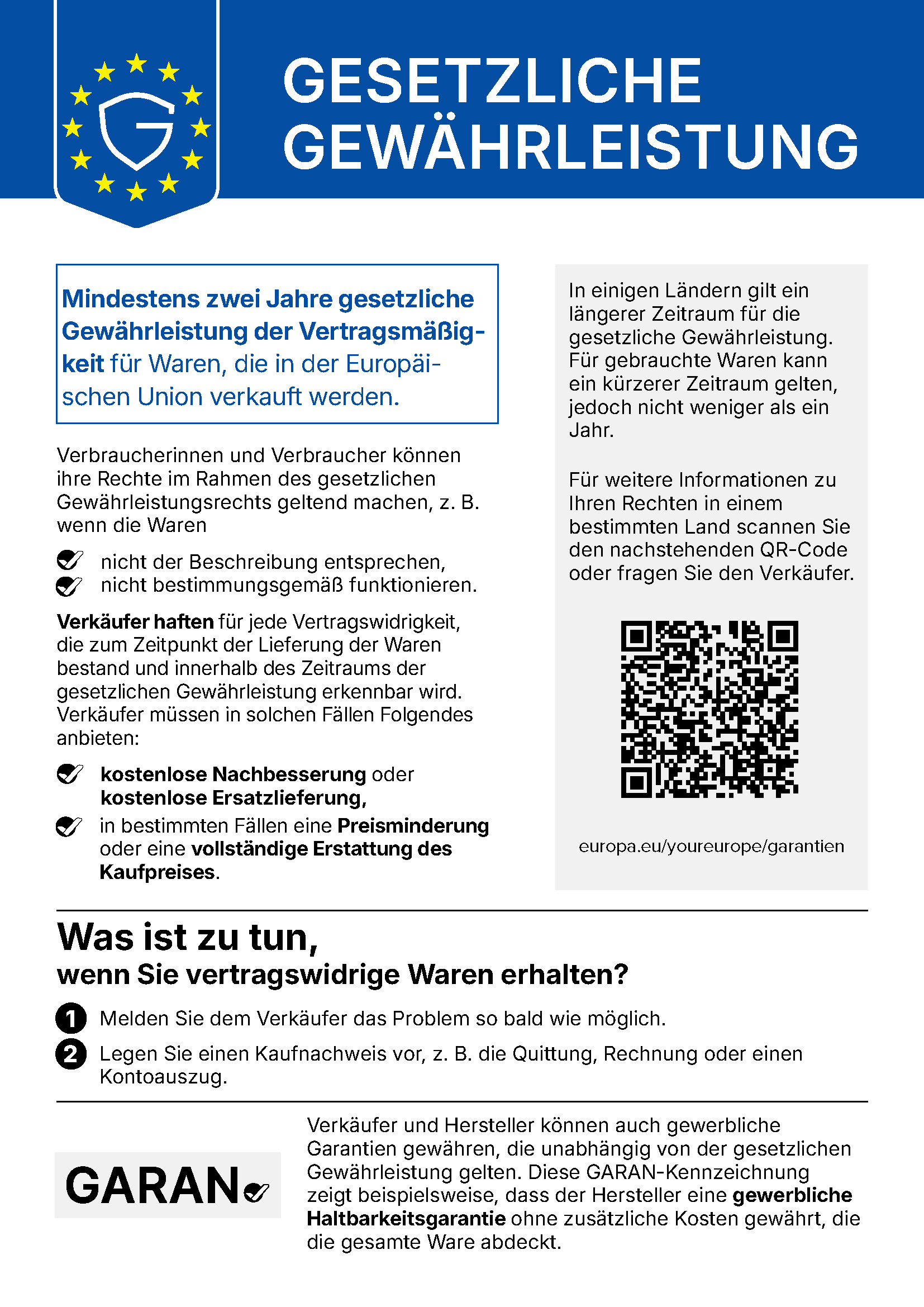 GESETZLICHE GEWÄHRLEISTUNG